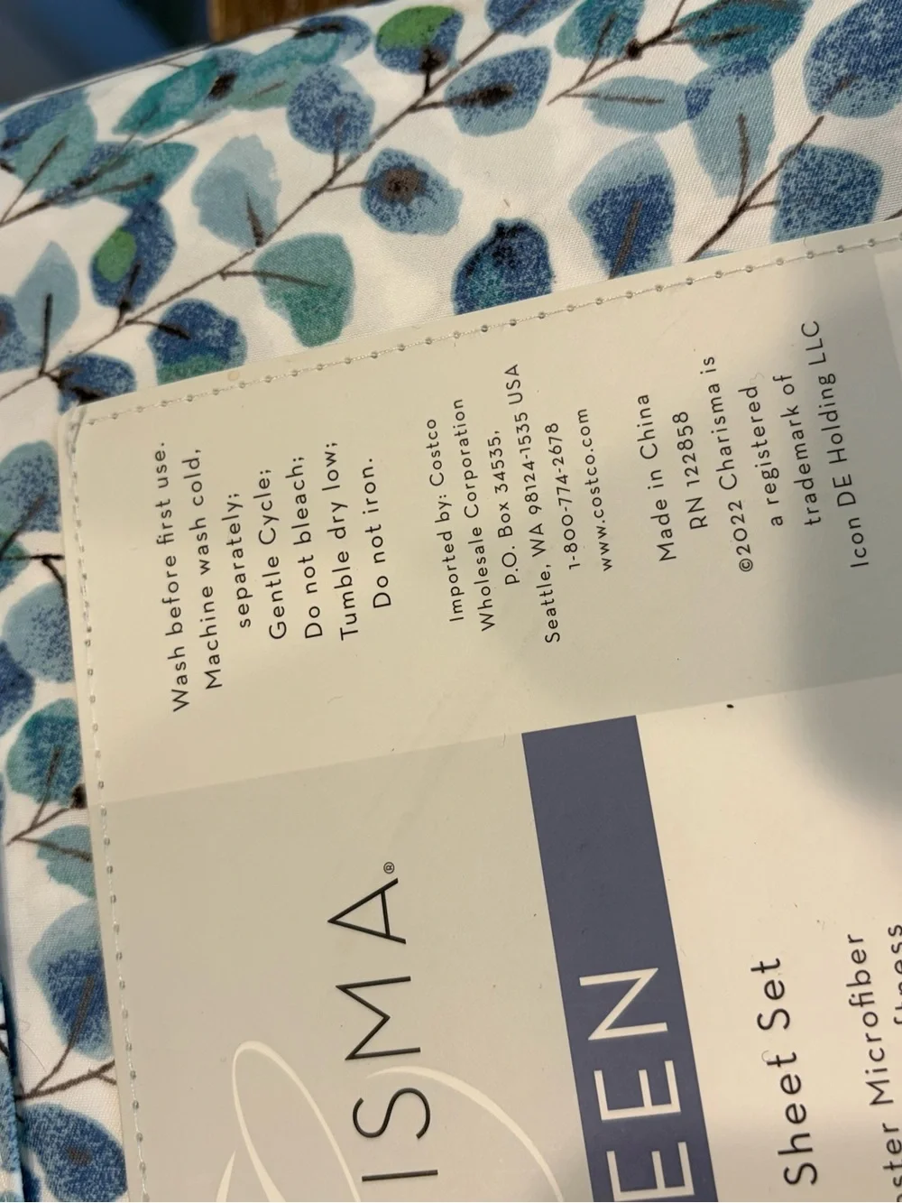 Charisma 6 Piece Blue white Floral Queen Sheet Set